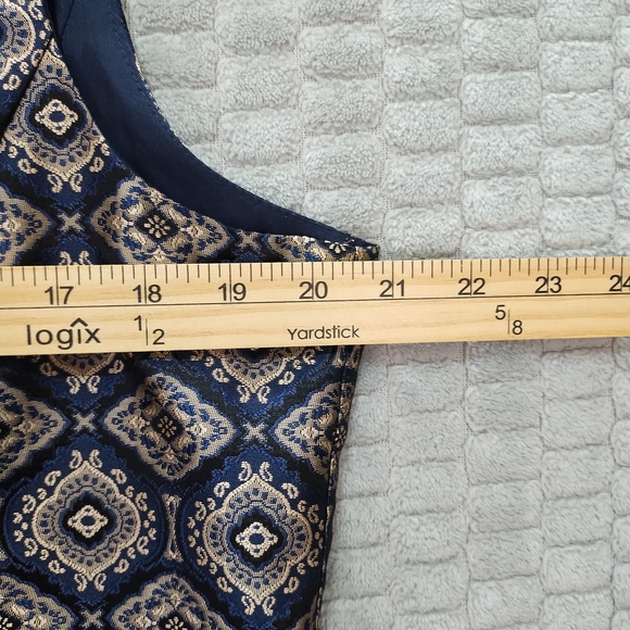 Vintage-Navy & Gold Tapestry Brocade Crop Vest/Waistcoat-Jacquard--Academia - Picture 8 of 9